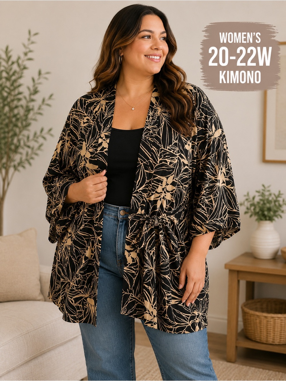Apostrophe Black and Cream Floral Wrap Blouse SIZE 20/22W